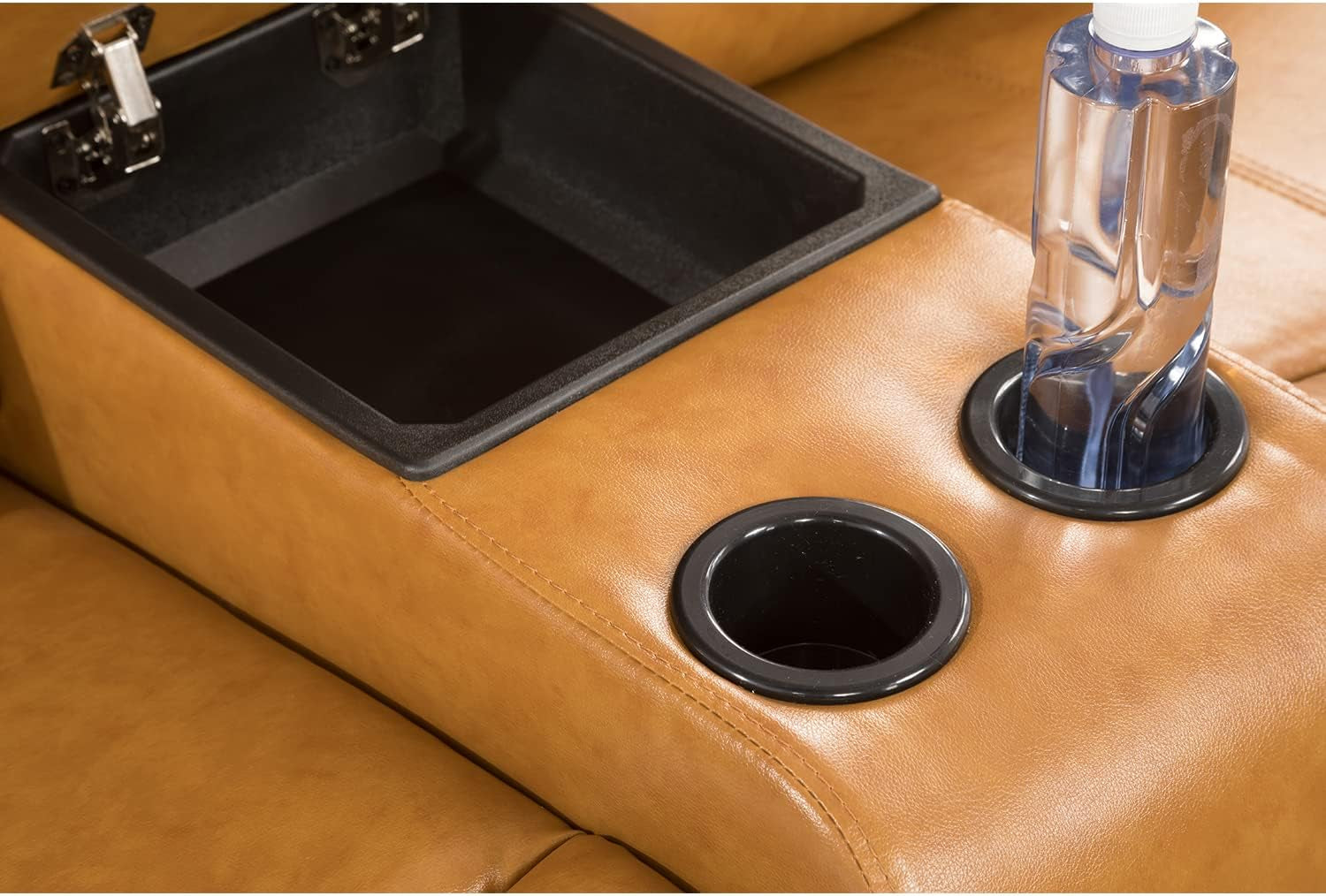 Manual Recliner Sofa Set Vegan Leather Reclining Sofa Set Living Room Furniture Sets Loveseat Couch Chair Set with Cup Holders/Storage Console/Drop down Table for Home/Office (Ginger,3Pcs Set)-2