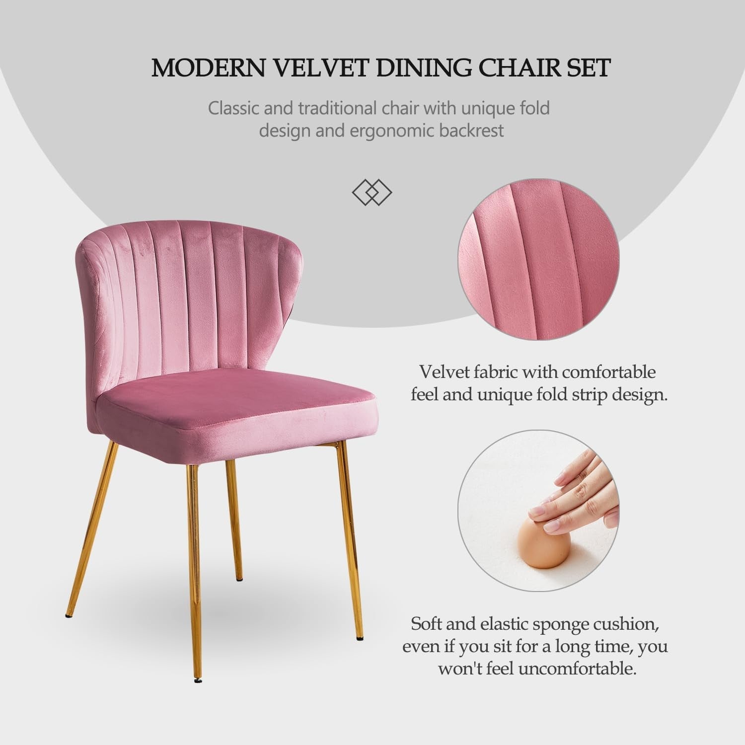 Pink Velvet Dining Chairs Set of 4, Modern Dining Chairs with Golden Metal Legs, Tufted Upholstered Dining Chairs for Dining Room/Kitchen/Vanity-2
