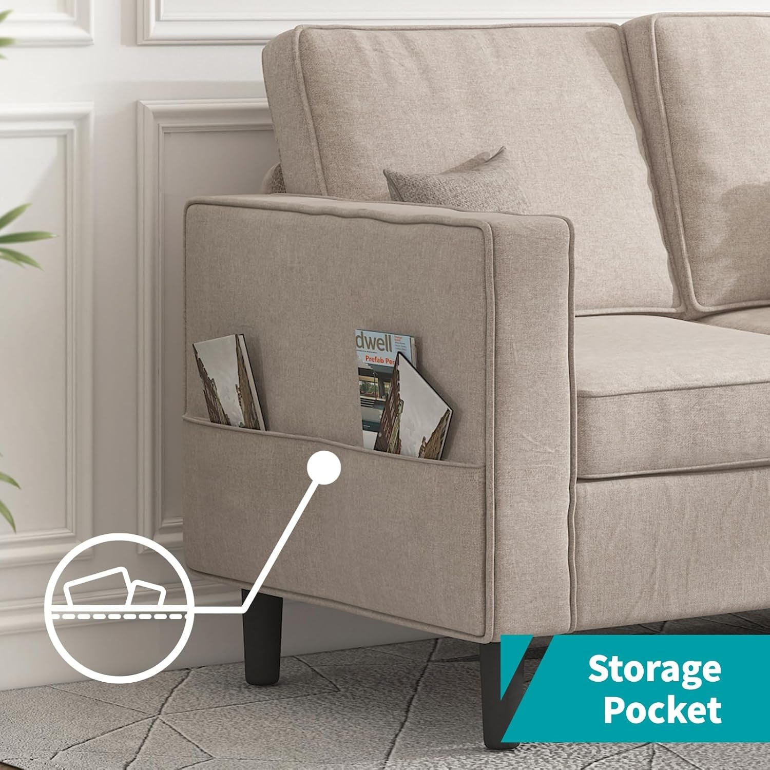 Sectional Sofa Set for Living Room, 4Pcs Couches Modern Sofas with Movable Storage Ottoman/Side Pockets/Modern Sofas/Easy Assembly/Free Combination - Beige-4