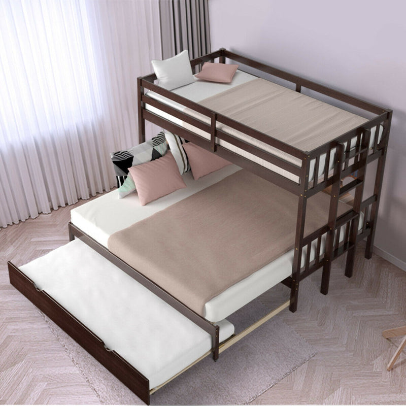 Twin Pull-Out Bunk Bed with Trundle Wooden Ladder-0