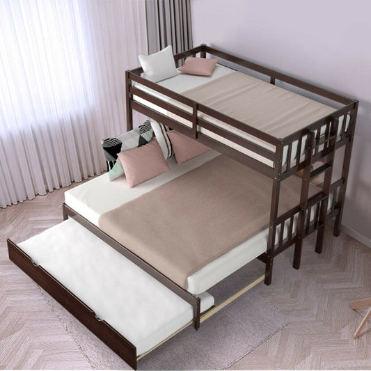 Twin Pull-Out Bunk Bed with Trundle Wooden Ladder-0