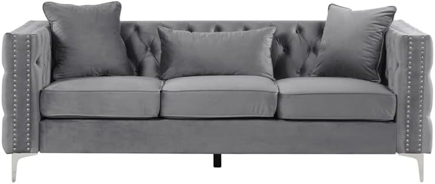 Modern Velvet Fabric Sofa and Loveseat Living Room Set -Gray-2