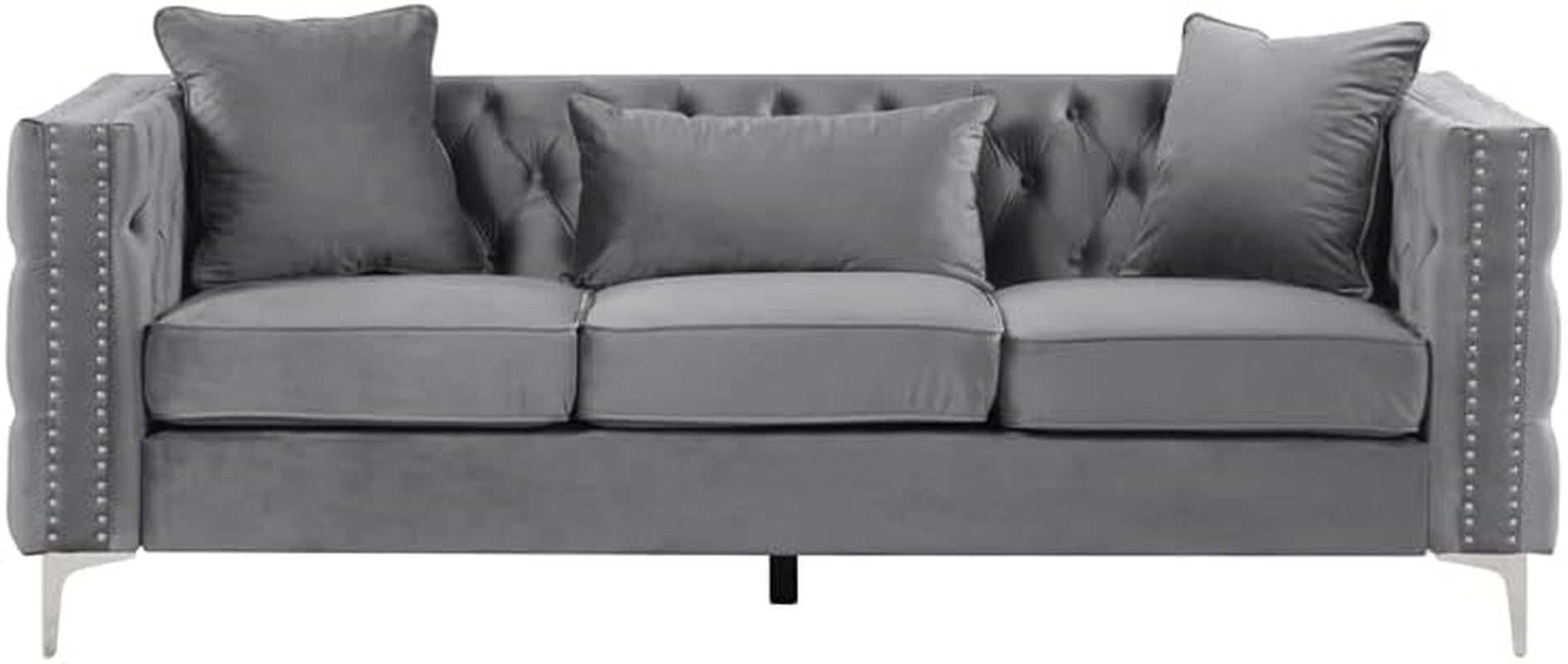 Modern Velvet Fabric Sofa and Loveseat Living Room Set -Gray-2