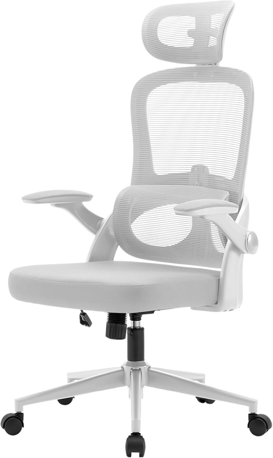 M102C Ergonomic Office Chair, High Back Desk Chair with 3D Armrests, Up&Down Lumbar Support, Swivel Computer Task Chair with Adjustable 2D Headrest, Tilt Function,White-0