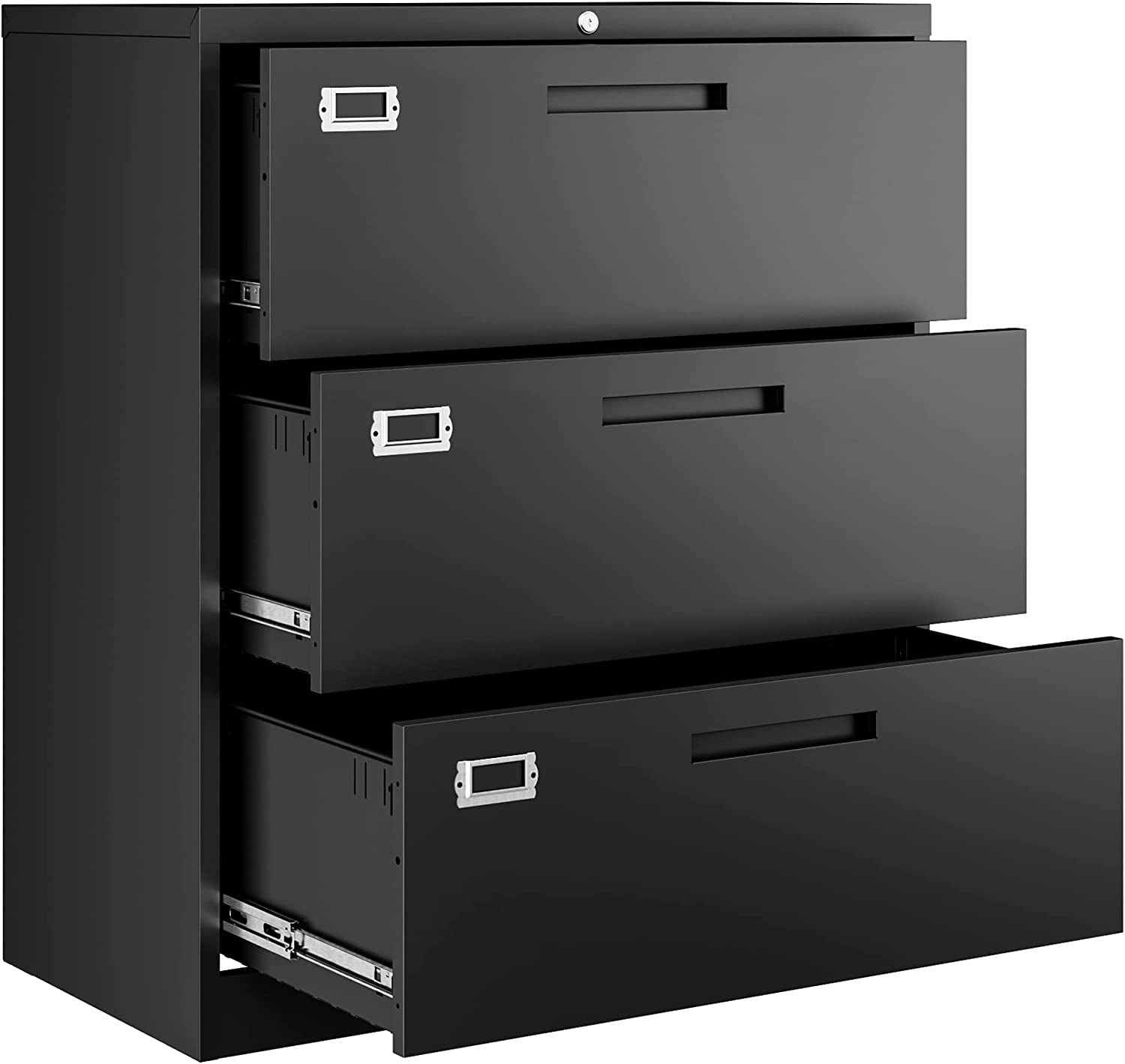 Lateral 3 Drawer File Cabinets with Lock, Metal Filing Storage Vertical Cabinets,Home Office Furniture for Organization Hanging Letter/Legal/F4/A4(Black)-0