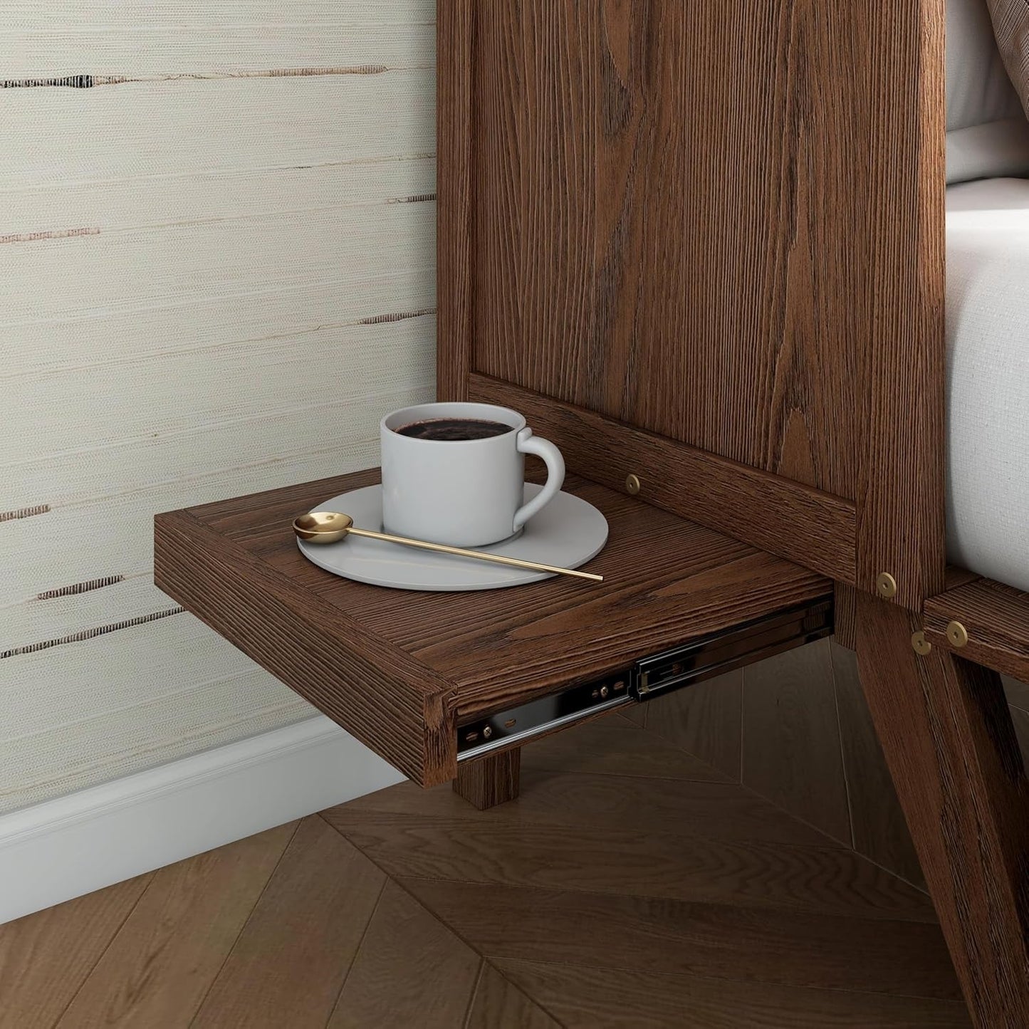 Walnut Queen Murphy Bed Desk Pull-Out Shelves-4