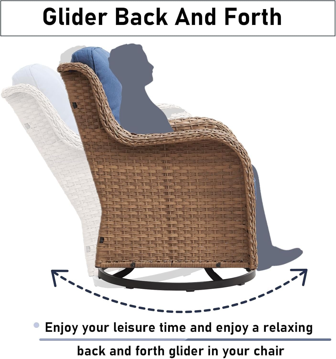 7 Pieces Patio Furniture Set with Fire Pit Table, Wicker Rattan Outdoor Furniture Set with Swivel Rocker Chairs for Yard, Deck, Garden, Yellow/Blue-2