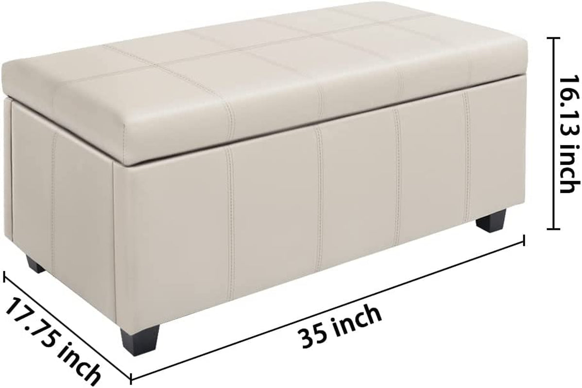 Cream Ottoman Bench with Lift-Top Storage-2
