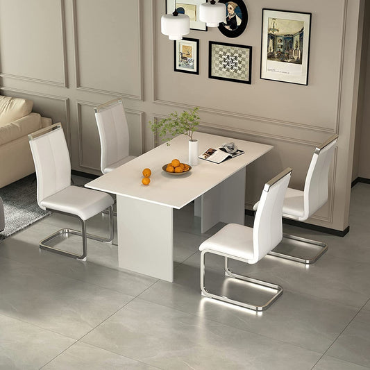 Dining Chairs Set of 4 with Faux Leather Padded Seat High Back and Sturdy Chrome Legs-0