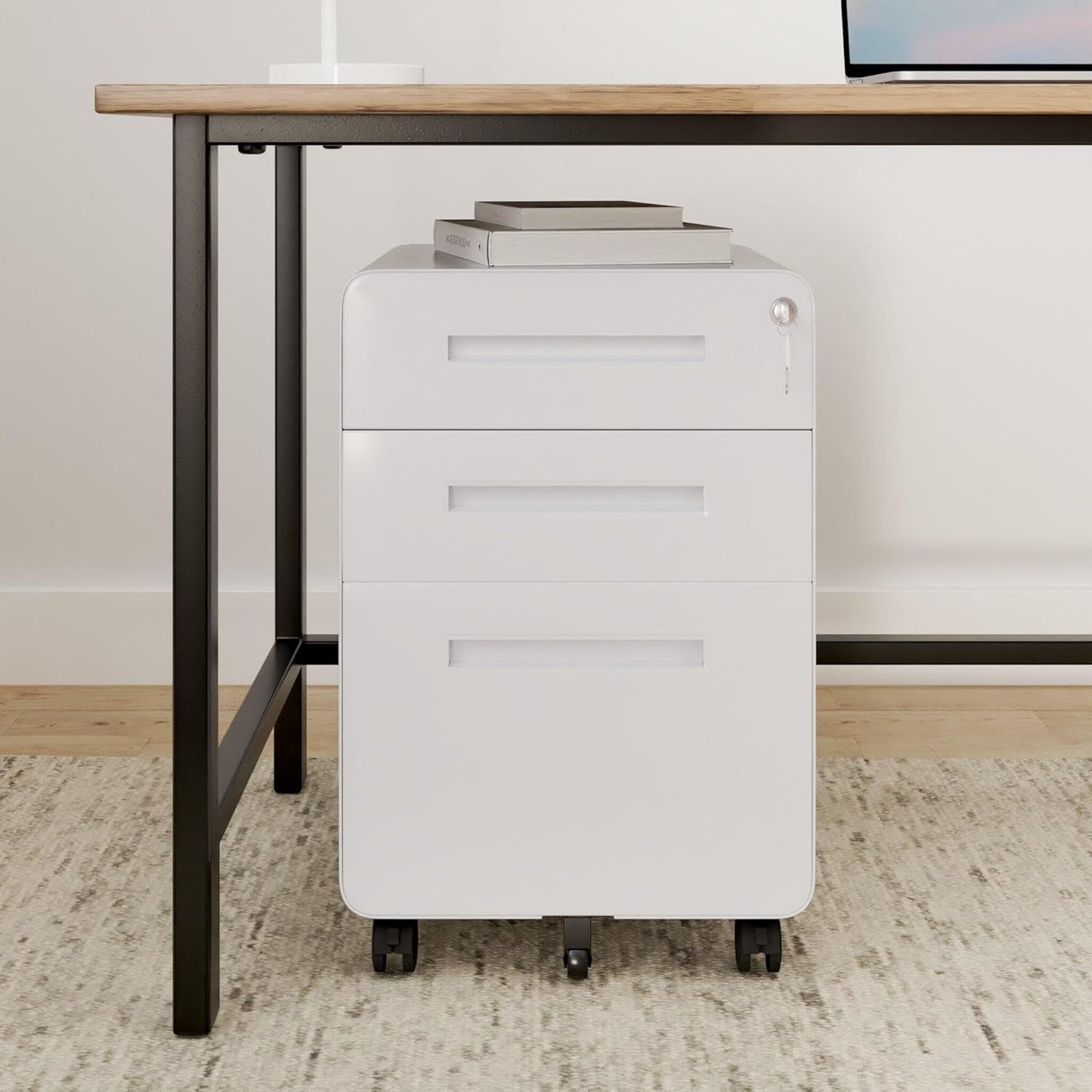 Mobile File Cabinet for Home Office 3 Drawer File Cabinet under Desk Storage Filing Cabinet for Legal/Letter/A4 File,Round Corner Design,White-1