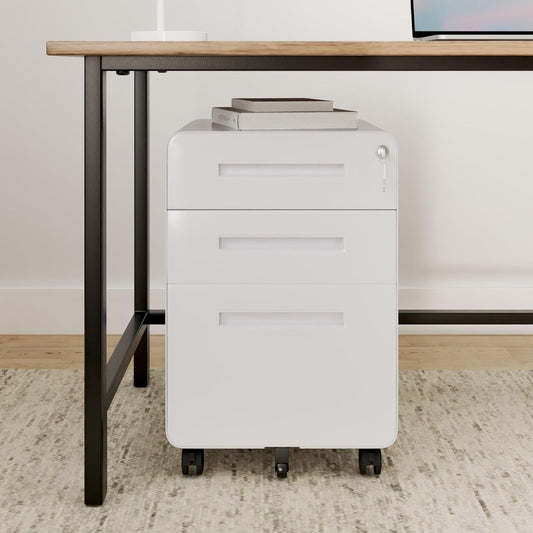Mobile File Cabinet for Home Office 3 Drawer File Cabinet under Desk Storage Filing Cabinet for Legal/Letter/A4 File,Round Corner Design,White-1
