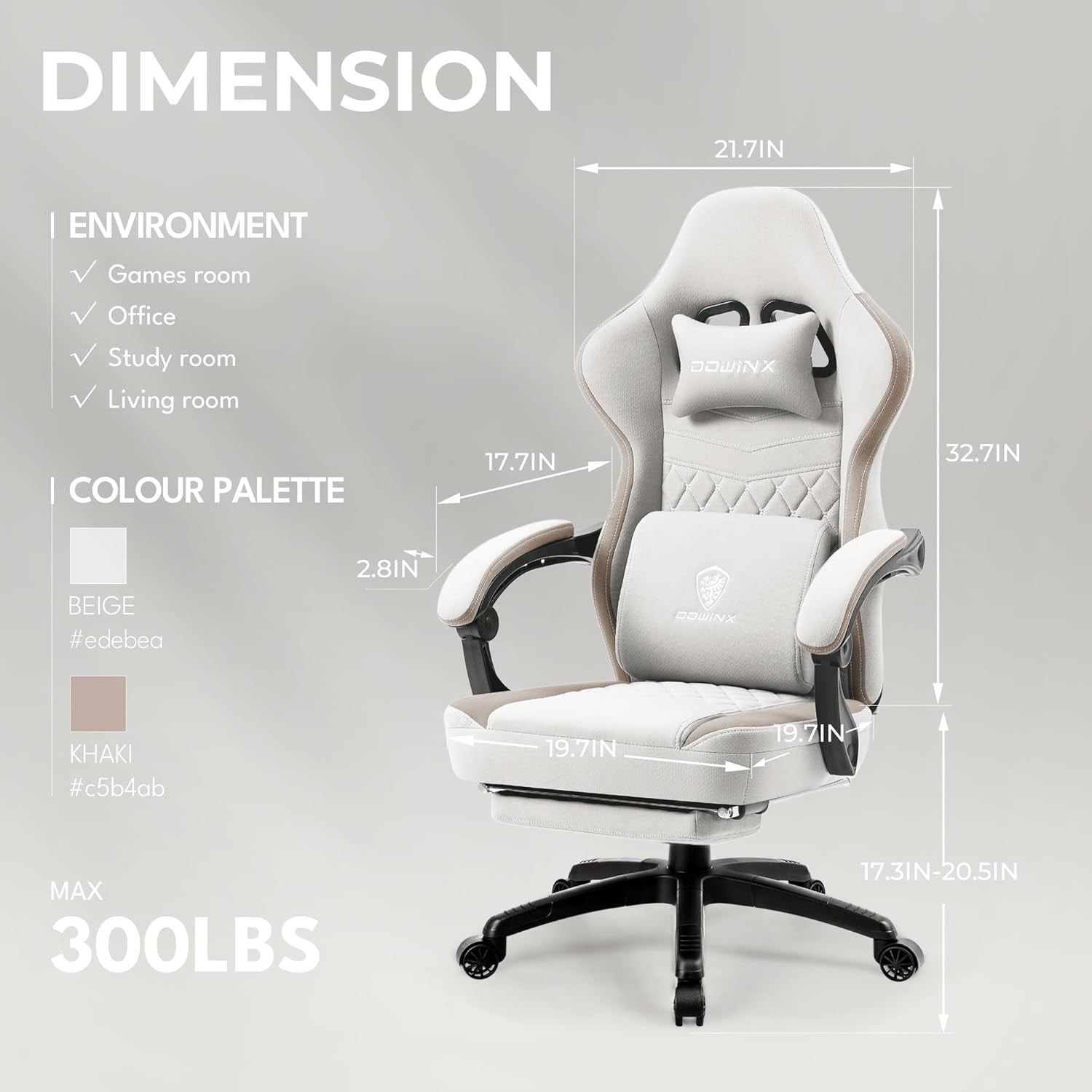 Gaming Chair Breathable Fabric Computer Chair with Pocket Spring Cushion, Comfortable Office Chair with Gel Pad and Storage Bag,Massage Game Chair with Footrest,Beige-2