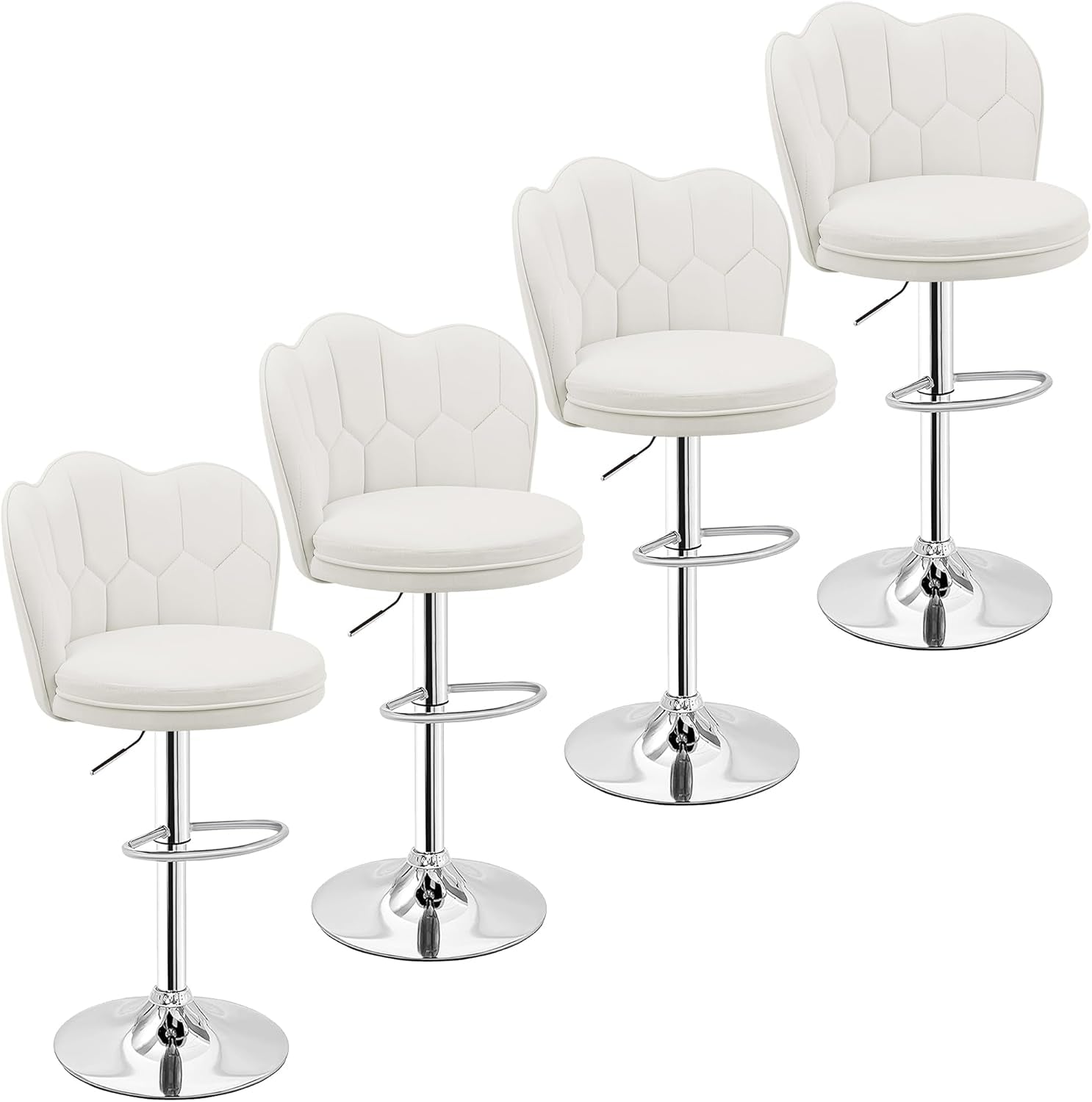 Bar Stools Set of 4, Adjustable Barstools with Back, Velvet Armless Counter Height Stool Kitchen Island Stool Swivel Bar Stools, White-0