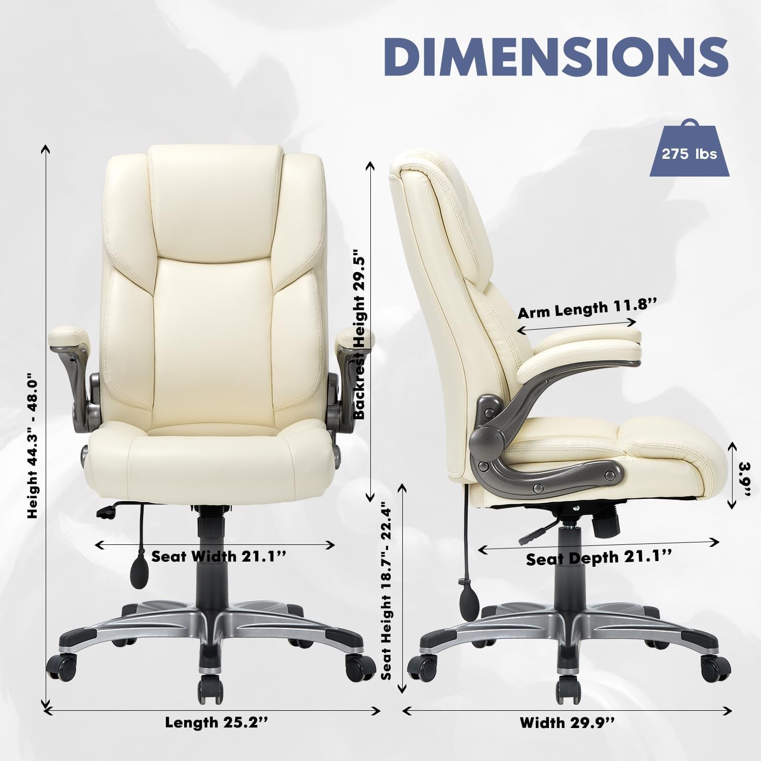 Ivory Leather Office Chairs, High Back, Flip-Up Arms, 2-Pack-2