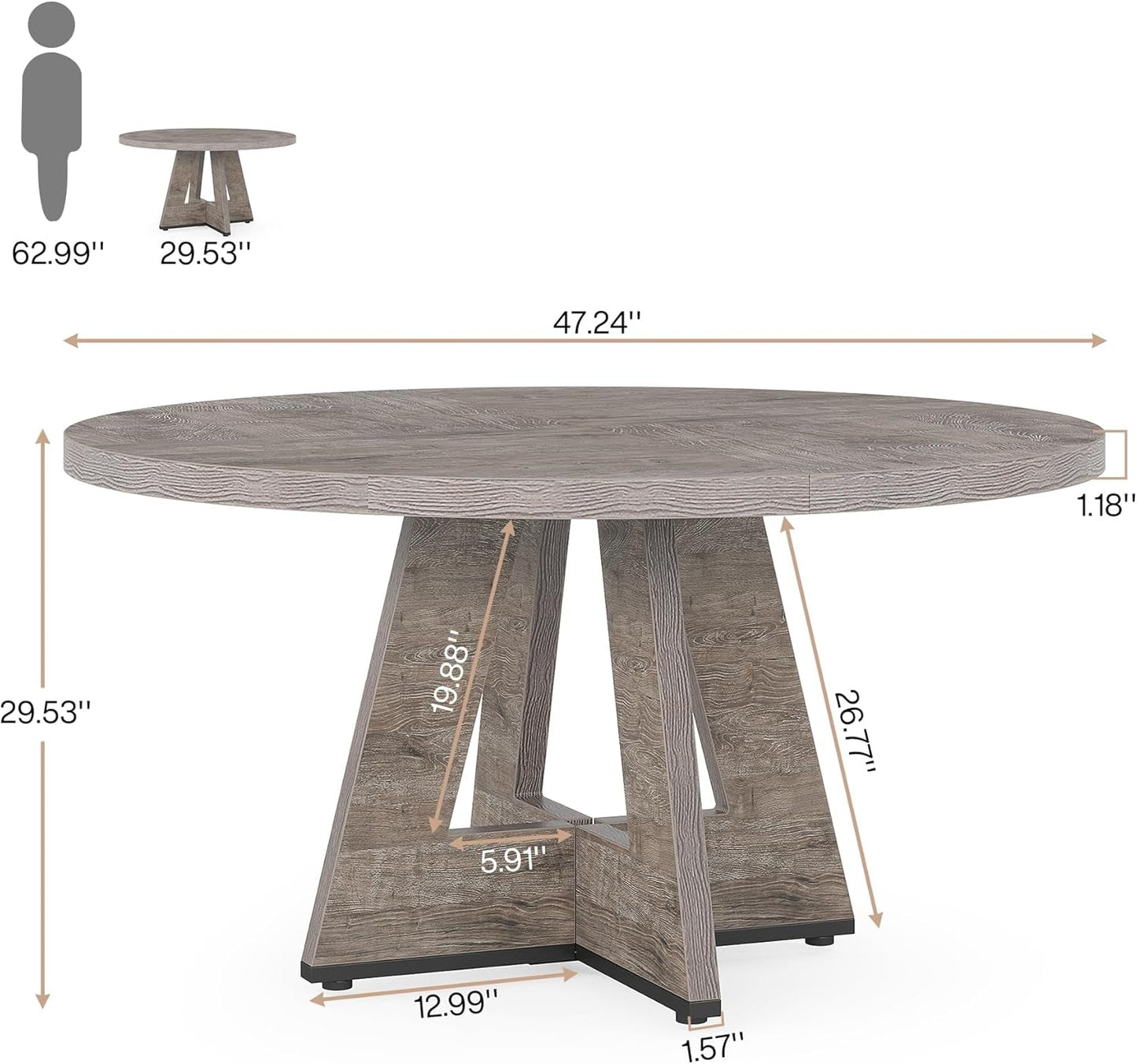 Farmhouse Dining Table, 47 Inch round Dinner Table for 4, Rustic round Dining Room Table for Home Dining Room Living Room (Grey)-1
