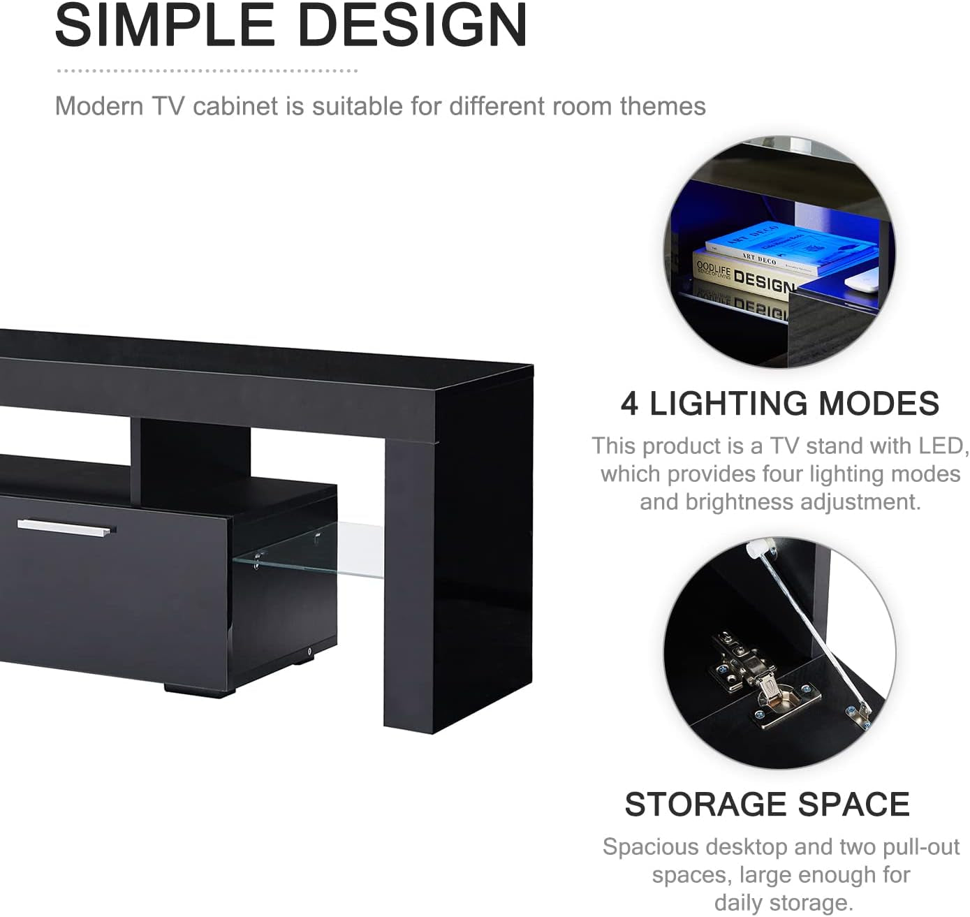 Black 75" LED TV Stand with Storage-1