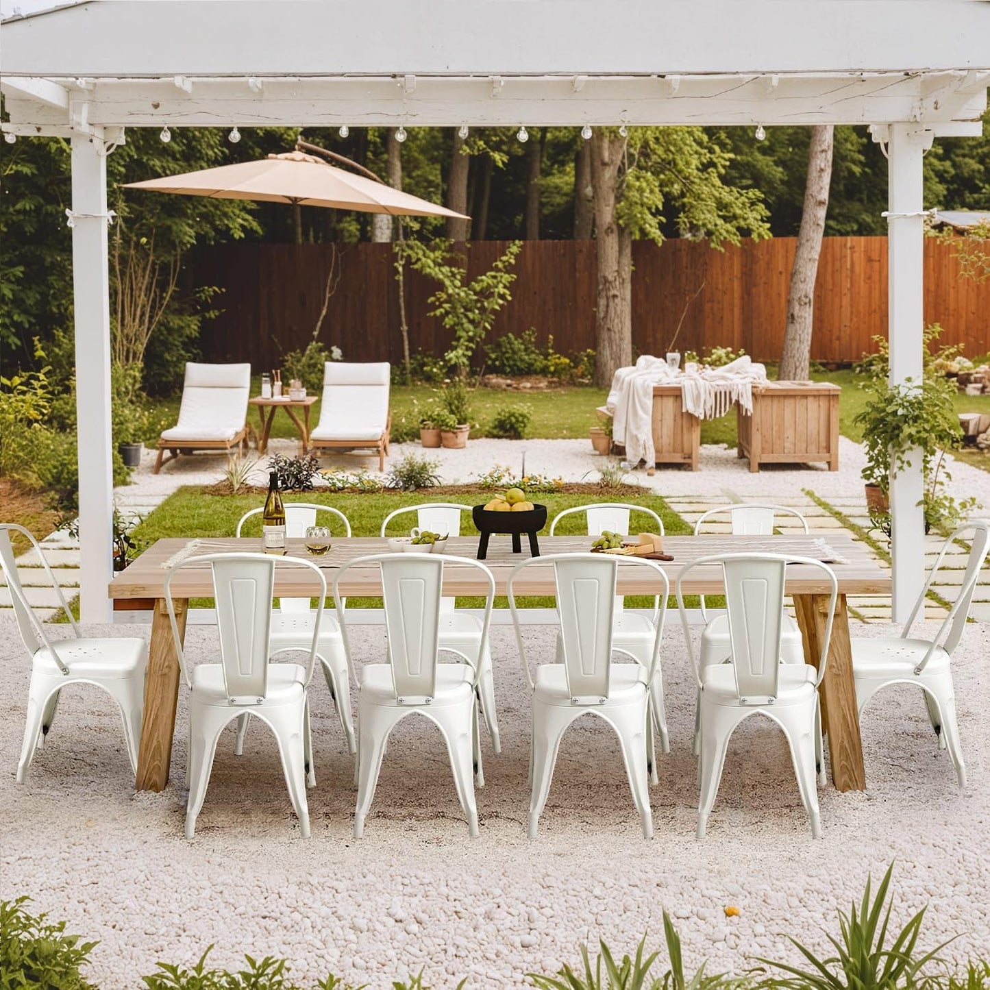 Metal Dining Chair Indoor Outdoor Use Stackable Classic Trattoria Chair Chic Dining Bistro Cafe Side Metal Chairs Set of 4 (Ivory White)-1