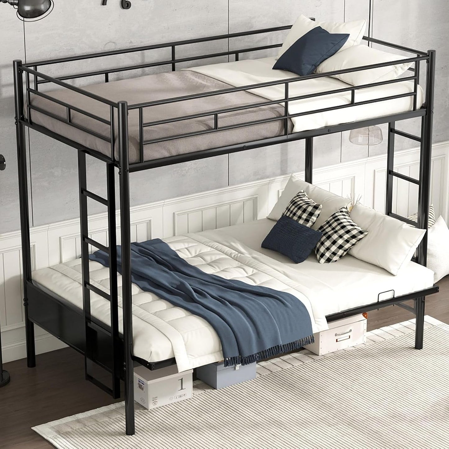 Twin over Futon Bunk Bed, Futon Bunk Bed, Loft Bed with Futon, Twin over Futon Bunk Bed, No Box Spring Needed, Black-3