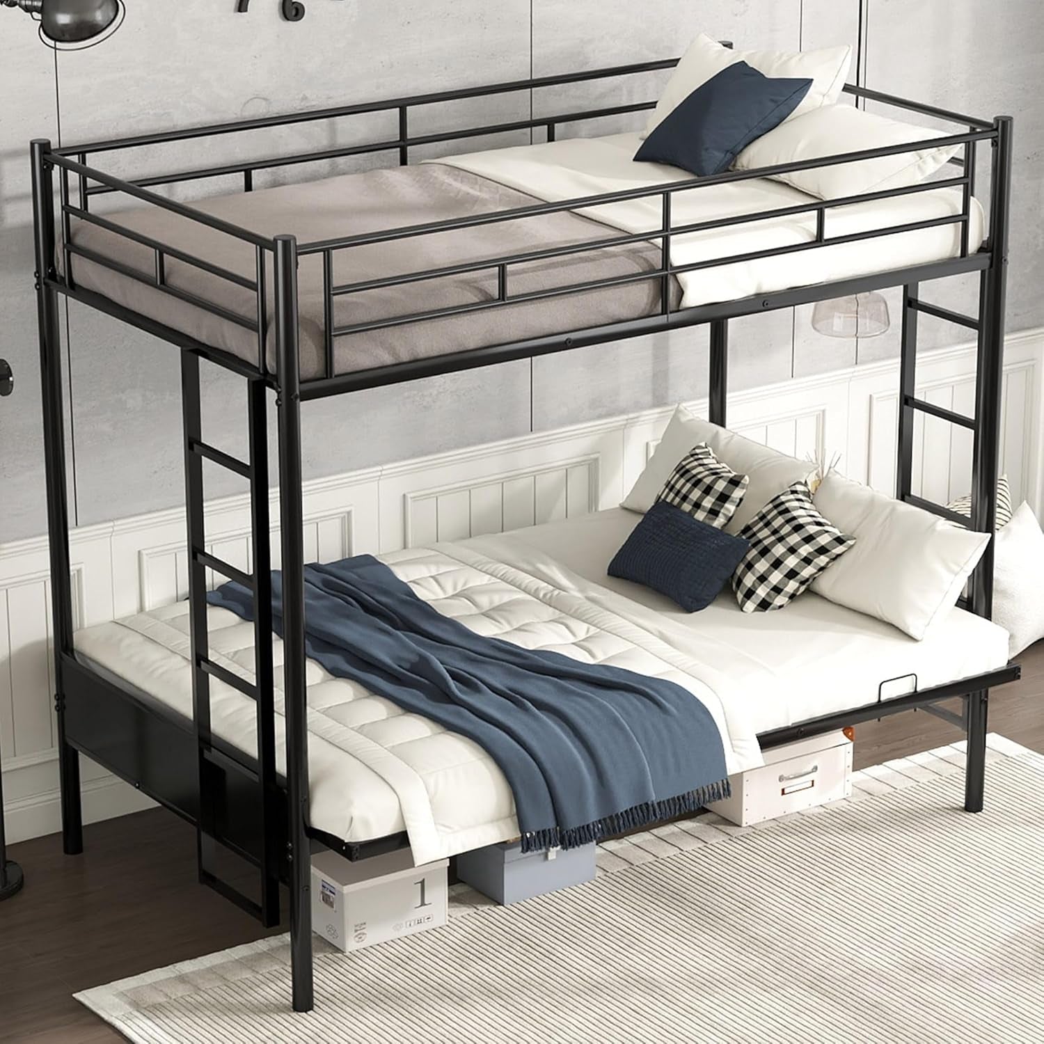 Twin over Futon Bunk Bed, Futon Bunk Bed, Loft Bed with Futon, Twin over Futon Bunk Bed, No Box Spring Needed, Black-3
