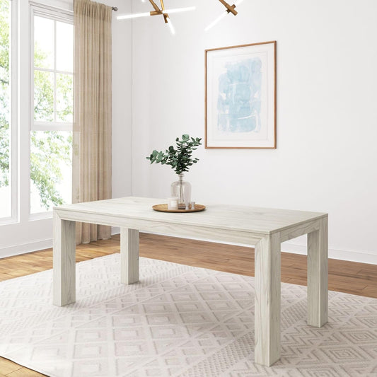 72 Inch Modern Wood Dining Table, Solid Wood Rectangular Dining Table for Kitchen/Dining Room, White Sand Wirebrush-0