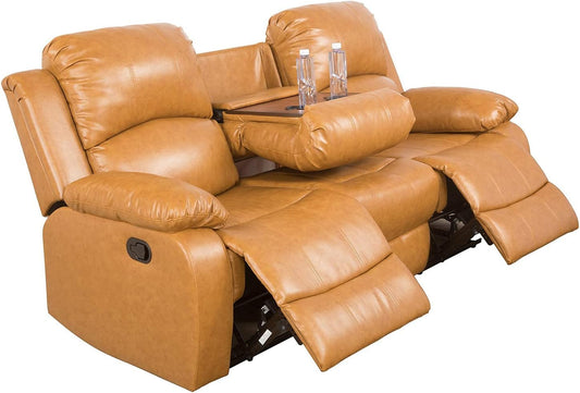 Faux Leather Recliner Sofa Set, Reclining Living Room Set, Manual Reclining Sofa and Loveseat with Recliner Chair (Ginger, Sofa+Loveseat)-1