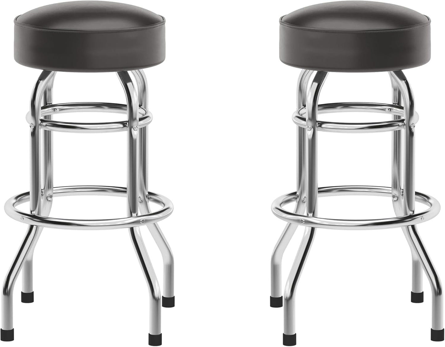 Bruno 2 Pack Double Ring Chrome Barstool with Dark Brown Seat-0