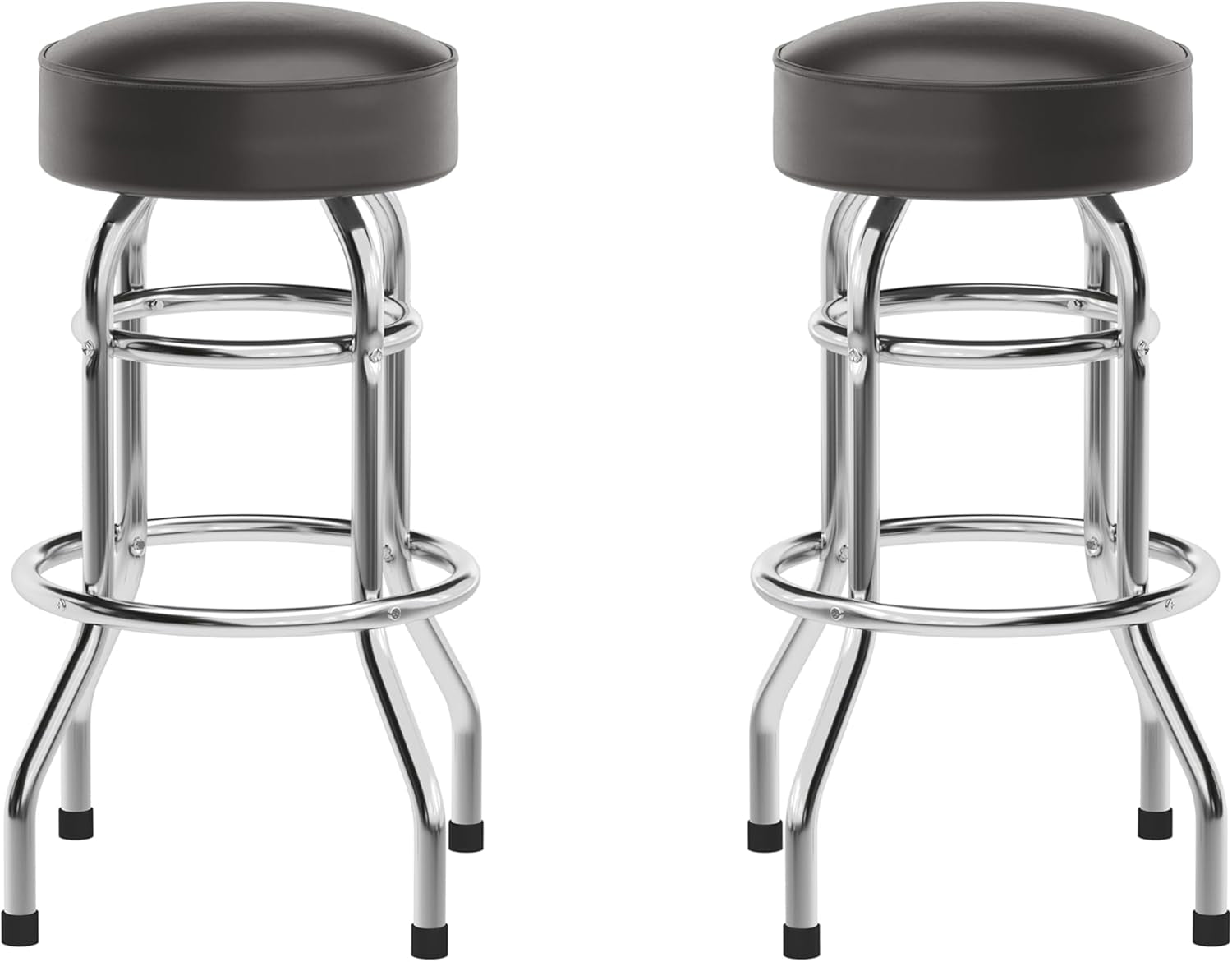 Bruno 2 Pack Double Ring Chrome Barstool with Dark Brown Seat-0
