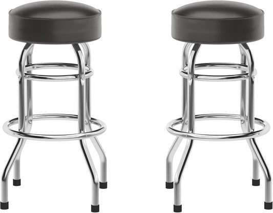 Bruno 2 Pack Double Ring Chrome Barstool with Dark Brown Seat-0