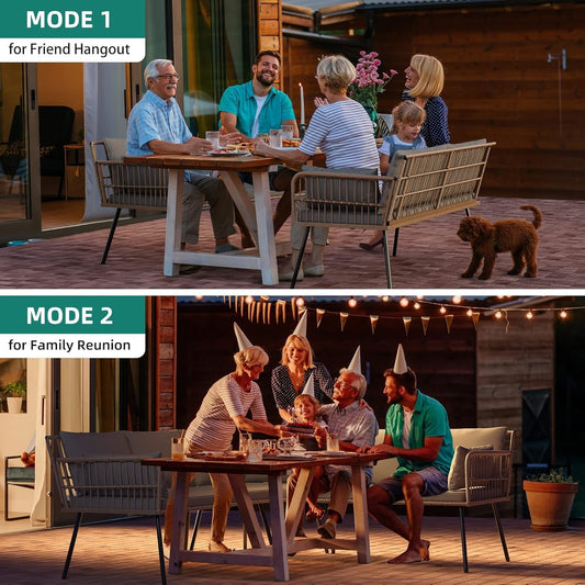 4 Pieces Patio Furniture Set, Outdoor Wicker Conversation Sectional L-Shaped Sofa with 5 Seater for Backyard, Porch, Boho Detachable Lounger with Thickness Cushions and Side Table - Grey-1