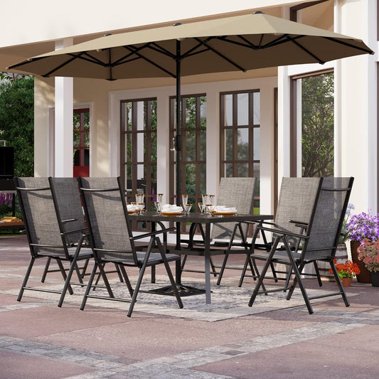 7 Piece Outdoor Dining Set with Umbrella, Patio Furniture Dining Set with Foldable Patio Chairs & Outdoor Table for Yard & Garden-0