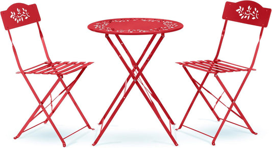 Indoor/Outdoor 3-Piece Bistro Set Folding Table and Chairs Patio Seating, Red-0