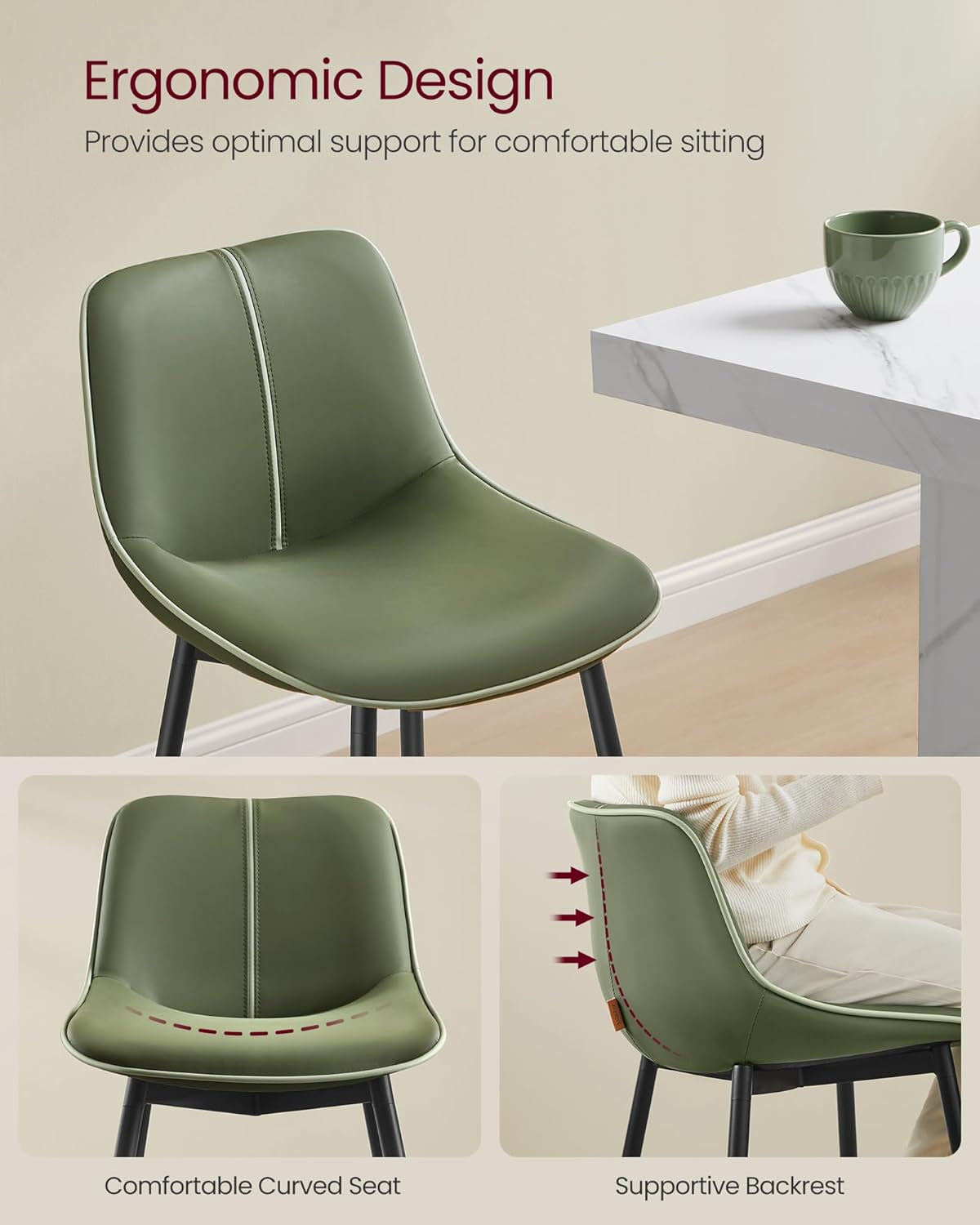 Green Leather Bar Stools with Back (Set 2)-4