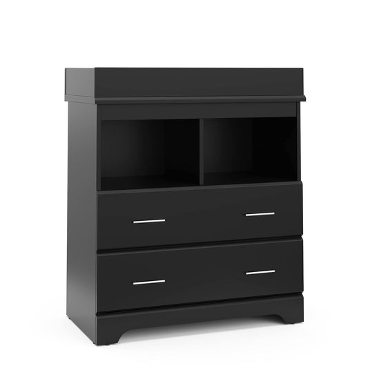 Brookside 2 Drawer Changing Table Dresser (Black) – GREENGUARD Gold Certified, Easy-To-Match Chest of Drawers and Cubbies for Nursery and Kids Bedroom, Includes Changing Table Topper-0