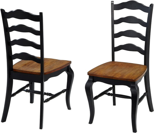 Home Styles French Countryside Oak and Black Pair of Dining Chairs with Distressed Oak Contoured Seat, Rubbed Black Finish, and French Leg Design-0