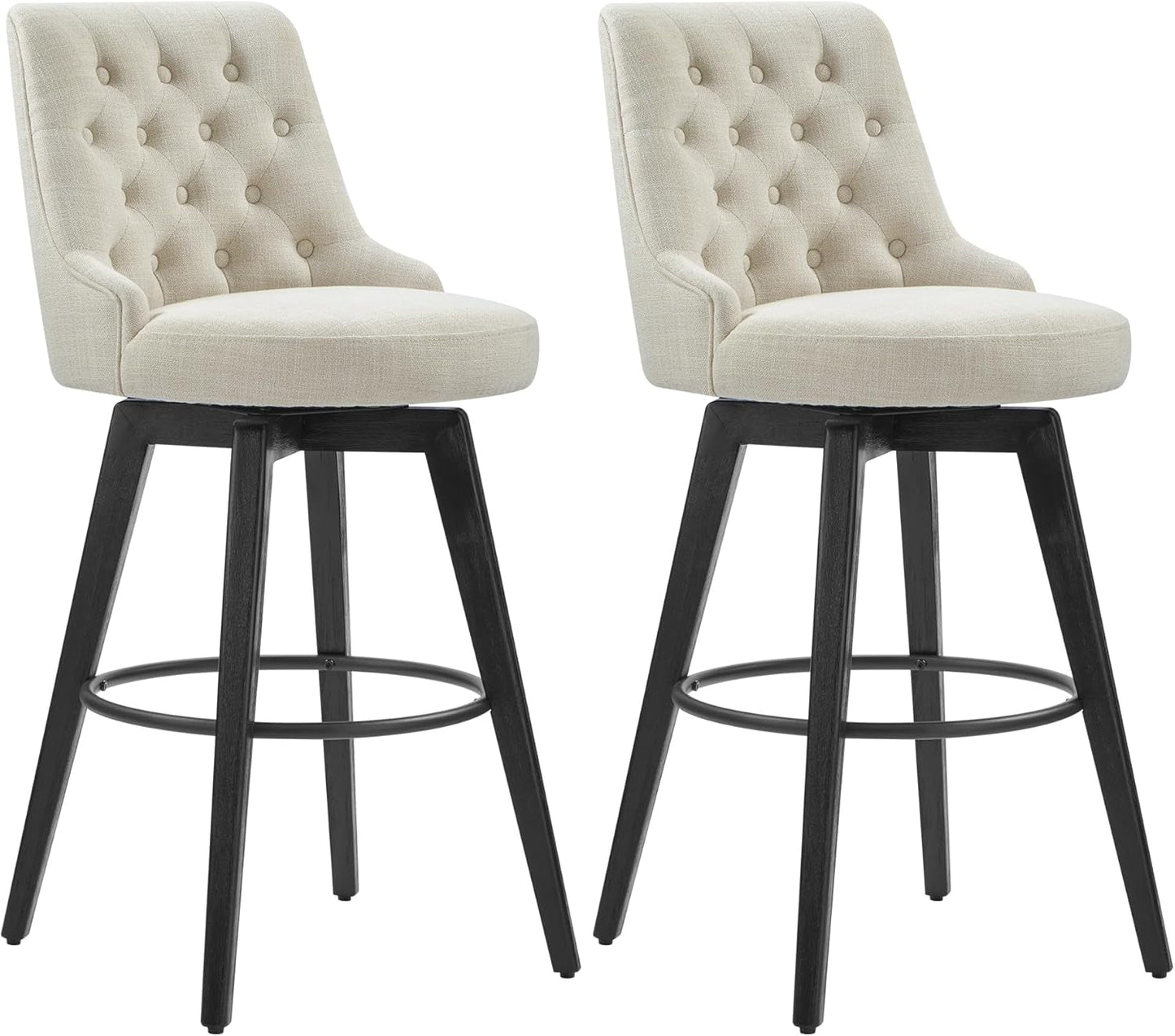 Bar Stools, 360° Swivel Upholstered Bar Stool with Back, 30" H Bar Height Barstools, Set of 2, Performance Fabric in Linen-0