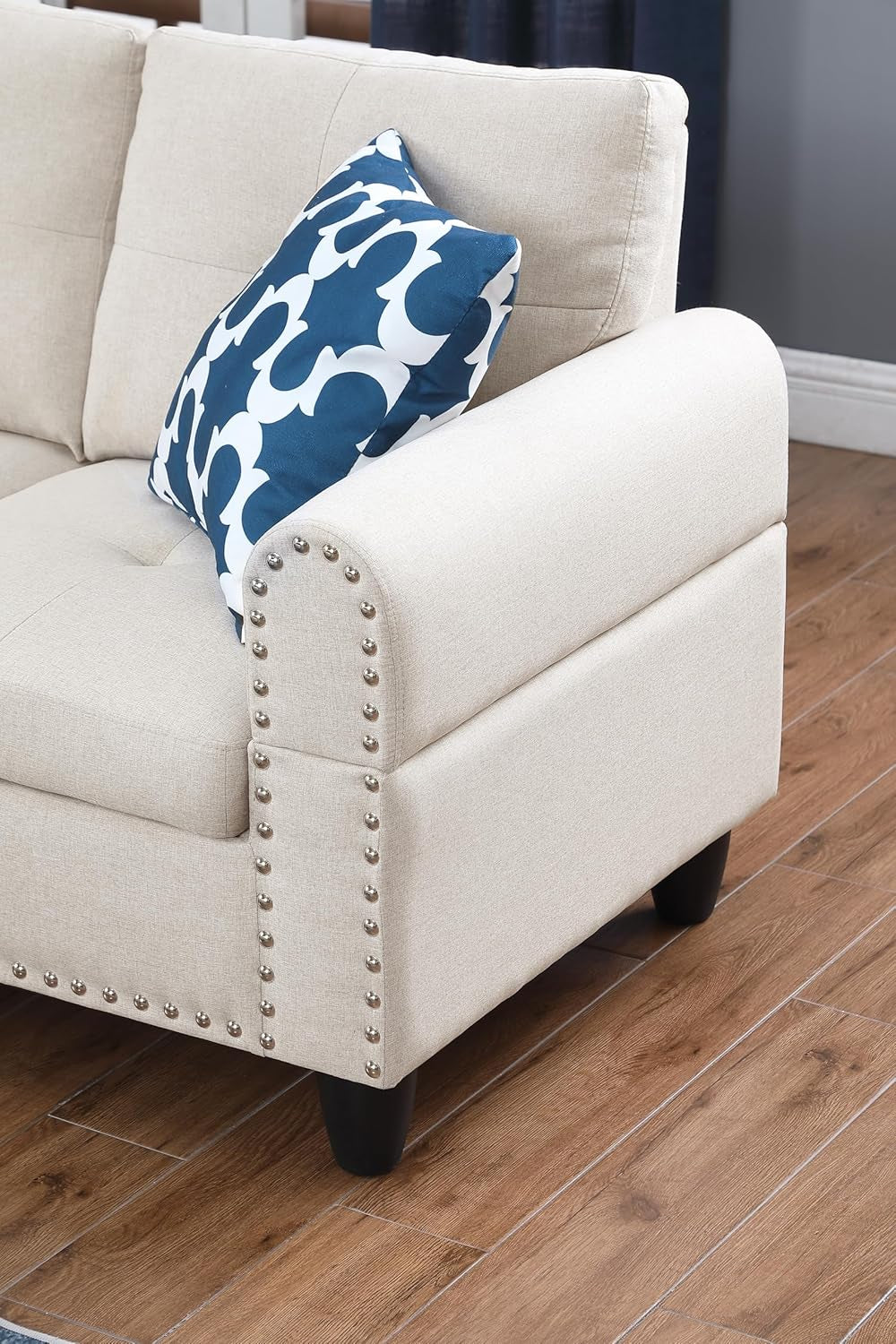 3 Piece Modular Sectional Couch Corner Sofa with Movable Ottoman and Left Hand Facing Chaise Lounge, Reversible Sofá W/Drop down Backrest & Cupholders for Living Room Furniture Sets-4