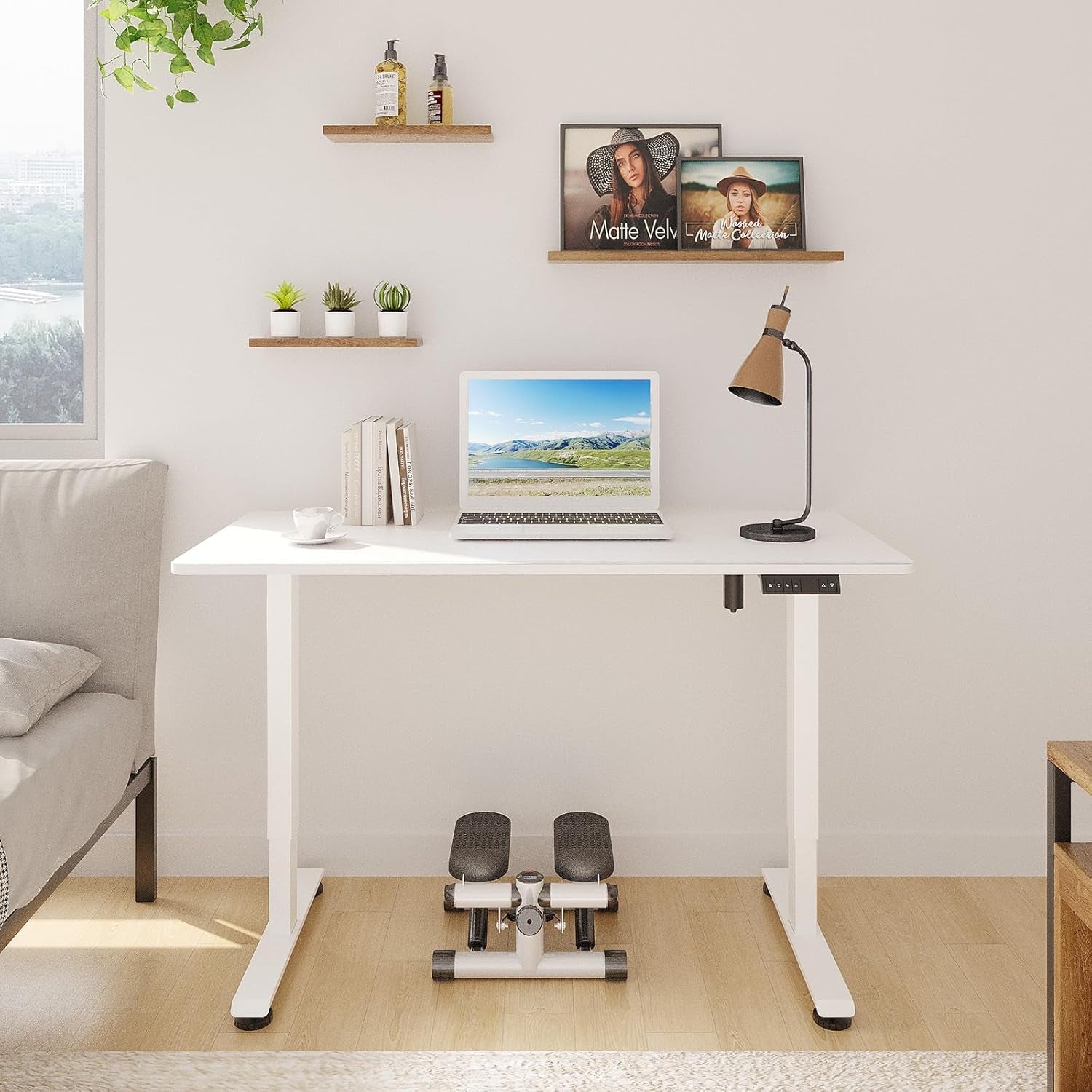 47.2 Inch Electric Standing Desk, Height Adjustable Sit Stand Up, Wood Desktop, Work Home Office Computer PC Desks, Gaming Writing Study Bedroom Rising Table, Tall Standup Workstation, White-2