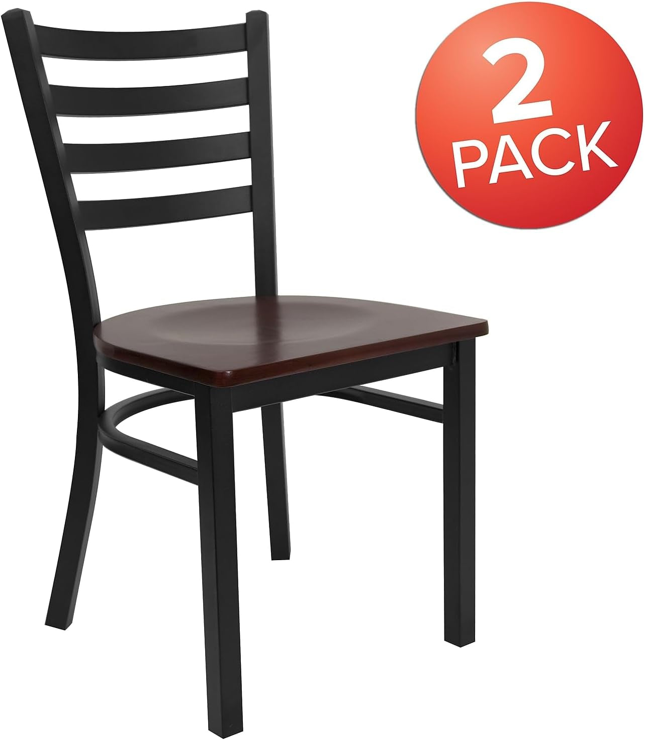 2 Pack HERCULES Series Black Ladder Back Metal Restaurant Chair - Mahogany Wood Seat-3