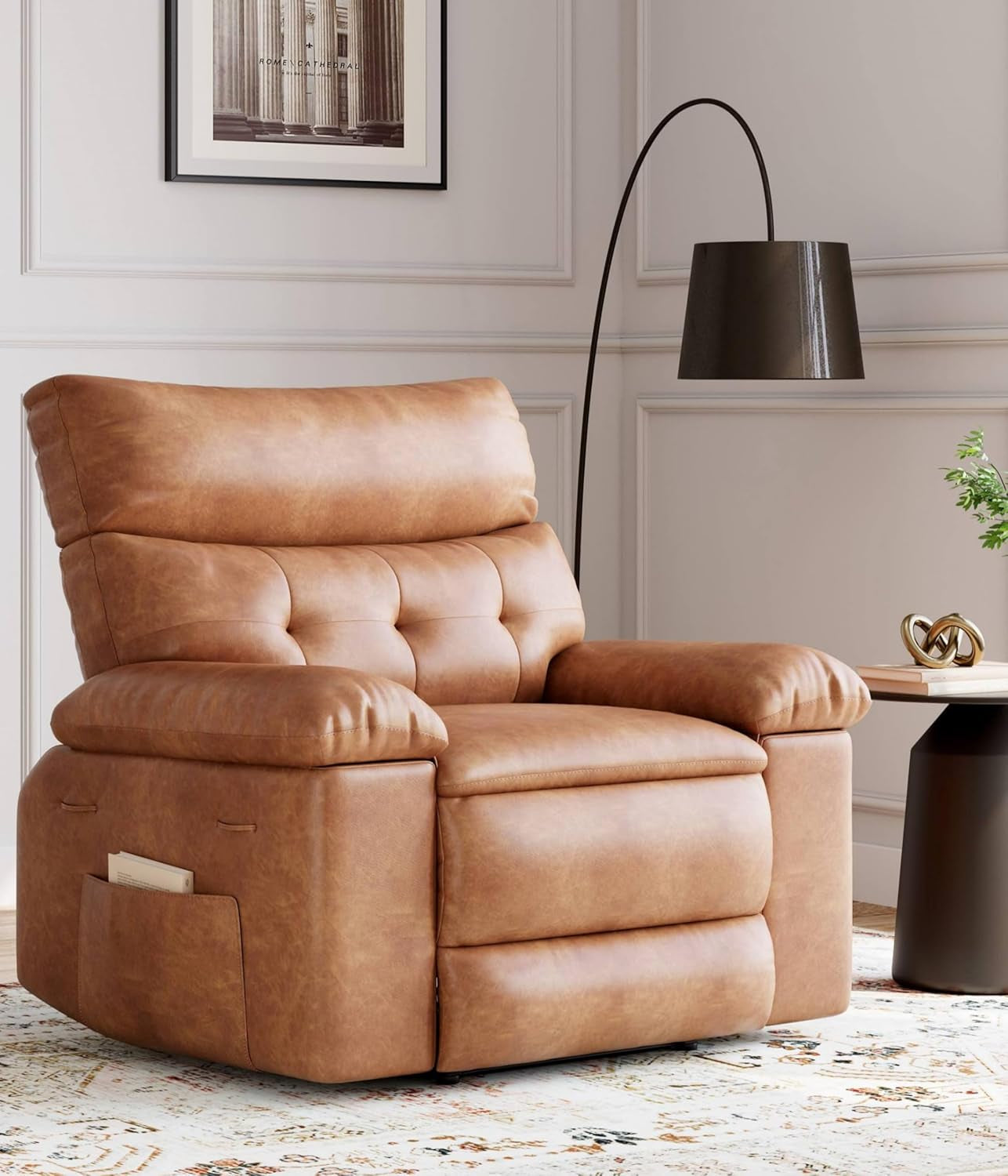 Oversized Wide Rocker Swivel Recliner Chair - PU Leather Large Manual Recliner for Adults, Comfort Lazy Chair with 1.5X Sponge Filling and Easy Recline Mechanism for Relaxation-0