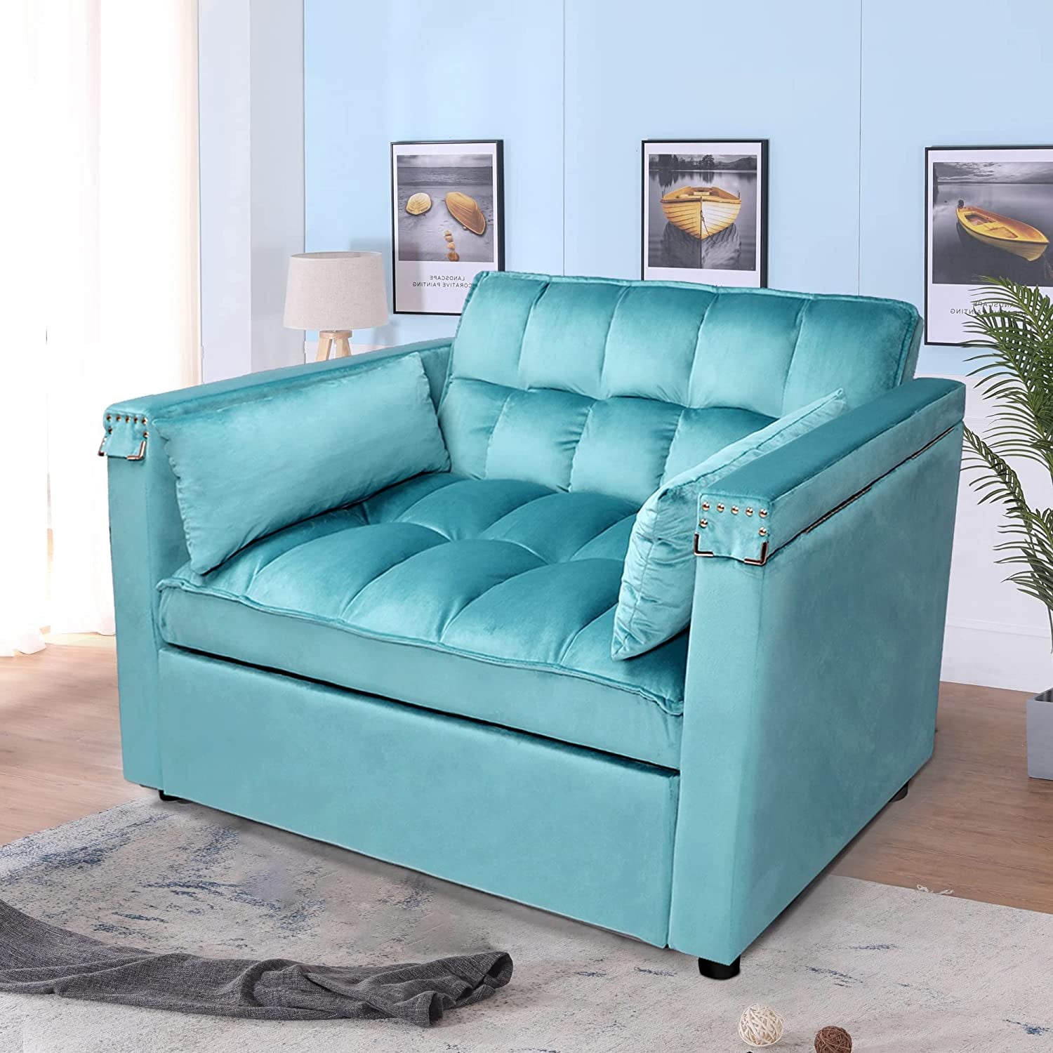 Convertible Sofa Bed with Hidden Table & Reclining Backrest-0