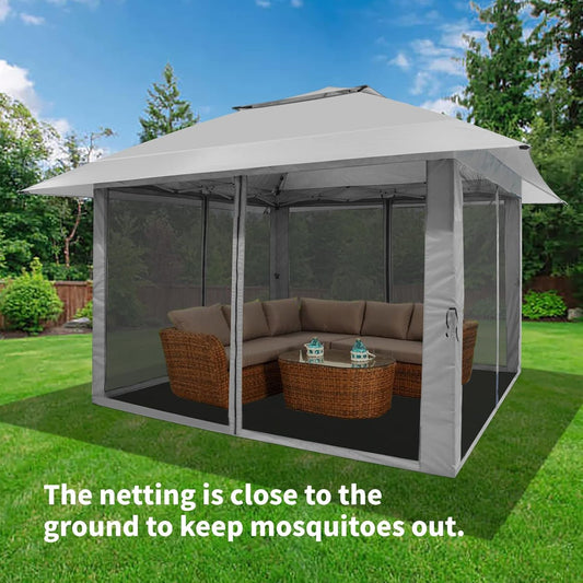 13X13 Pop up Gazebo, Patented One Push Outoor Canopy Tent with Wheeled Sto-N-Go Cover Bag, Pop up Canopy with Netting for Patio, Party, Backyard (13X13, Grey)-0