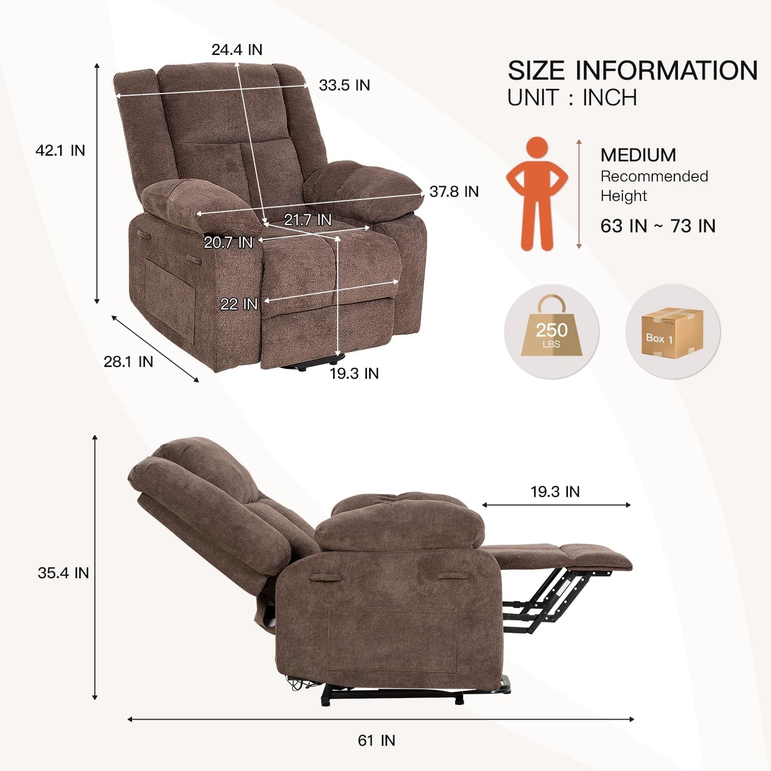 Electric Power Lift Recliner Chair with Massage and Heat, Standing Assistance for Elderly People, Extended Footrest Chair for Living Room Comfy Overstuffed Recliner-2