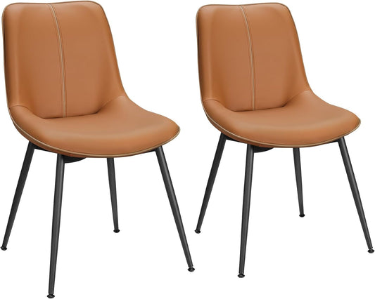 Caramel Brown Leather Swivel Dining Chairs (Set)-0