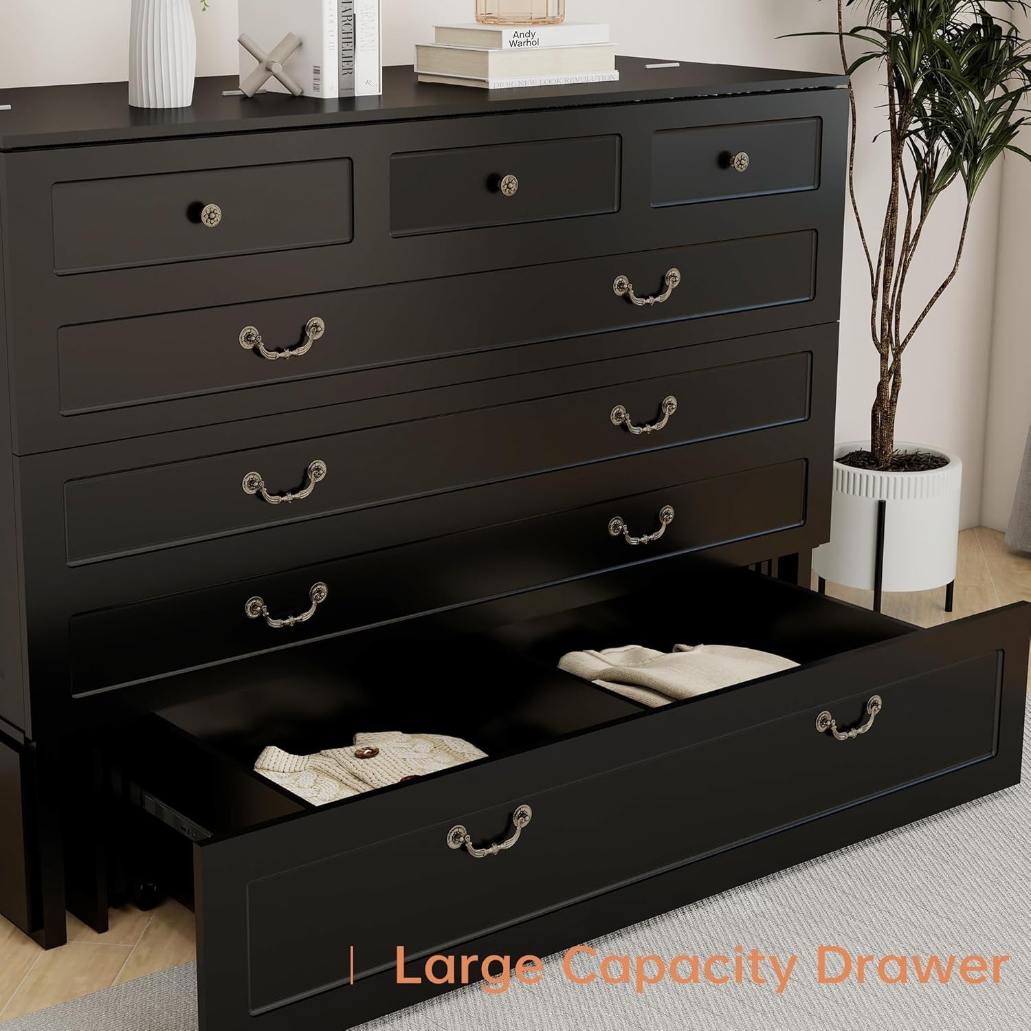 Queen Murphy Bed Cabinet with Charging Station and Drawers-4