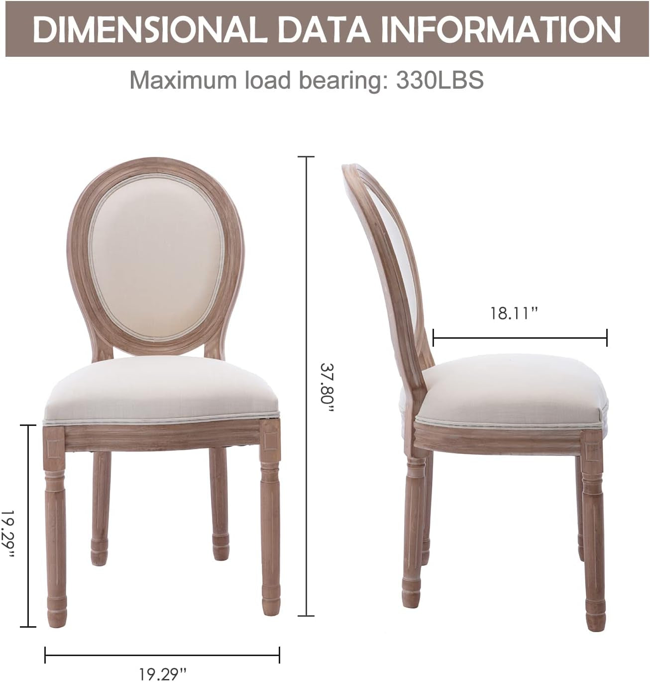 French Country Dining Chairs Set of 4, Vintage Louis Chairs with Curved Backrest and Beautifully Carved Solid Wood Frame Farmhouse Dining Chairs for Living Room, Kitchen, Restaurant-2