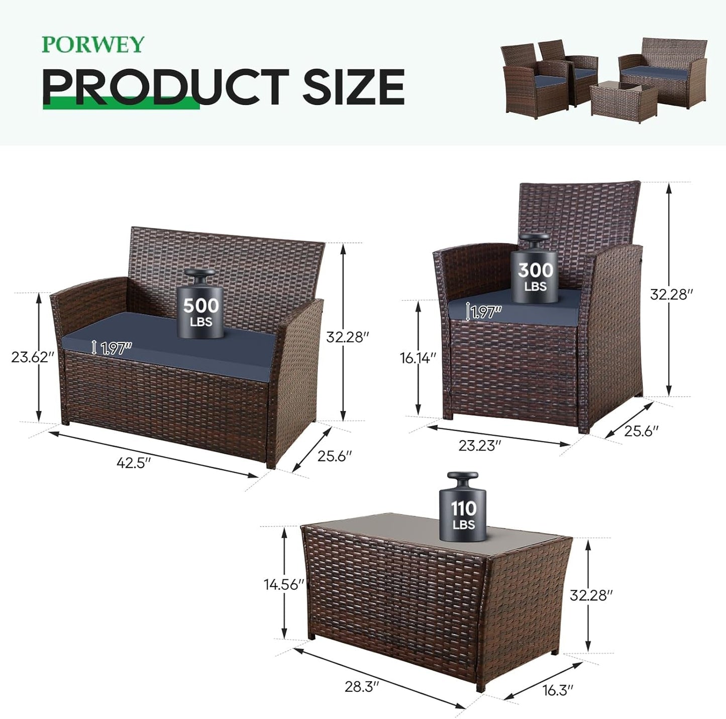 Outdoor Wicker Rattan Sofa Set Blue Cushions-4