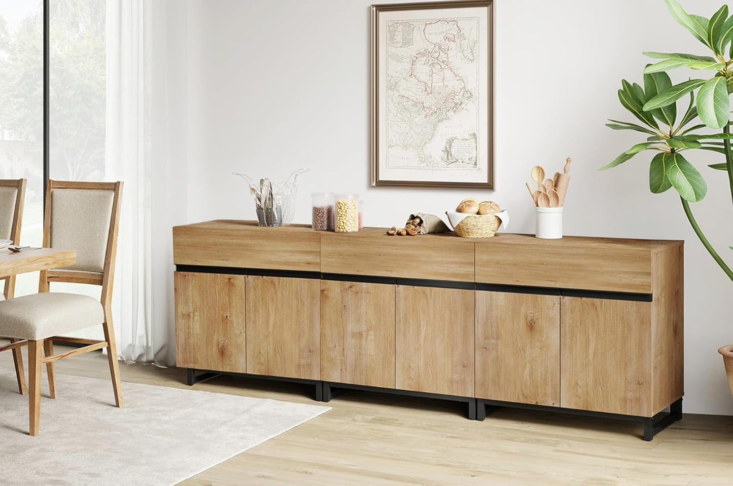 Oak 3-in-1 Modern Sideboard Buffet Cabinet with Shelf-3