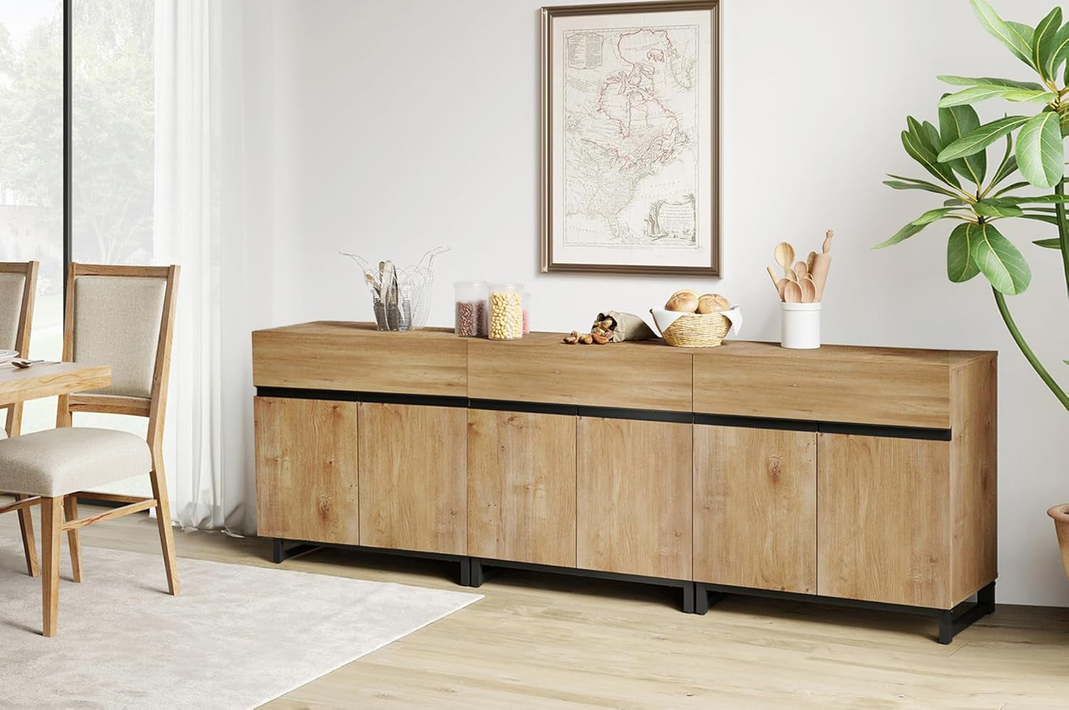 Oak 3-in-1 Modern Sideboard Buffet Cabinet with Shelf-3