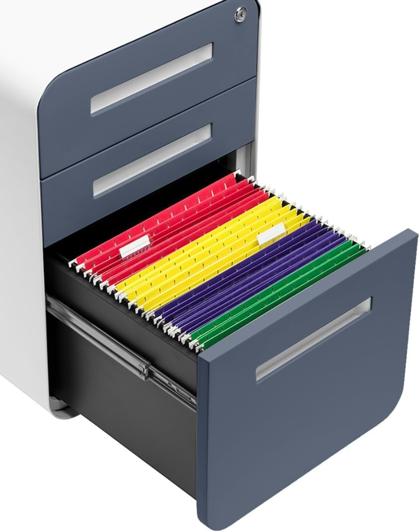 Stockpile 3 Drawer File Cabinet with Lock - under Office Desk Metal Filing Cabinet, Legal/Letter File Folders, Wheels and Stationary Feet, Pre-Assembled, Coastal Blue-4