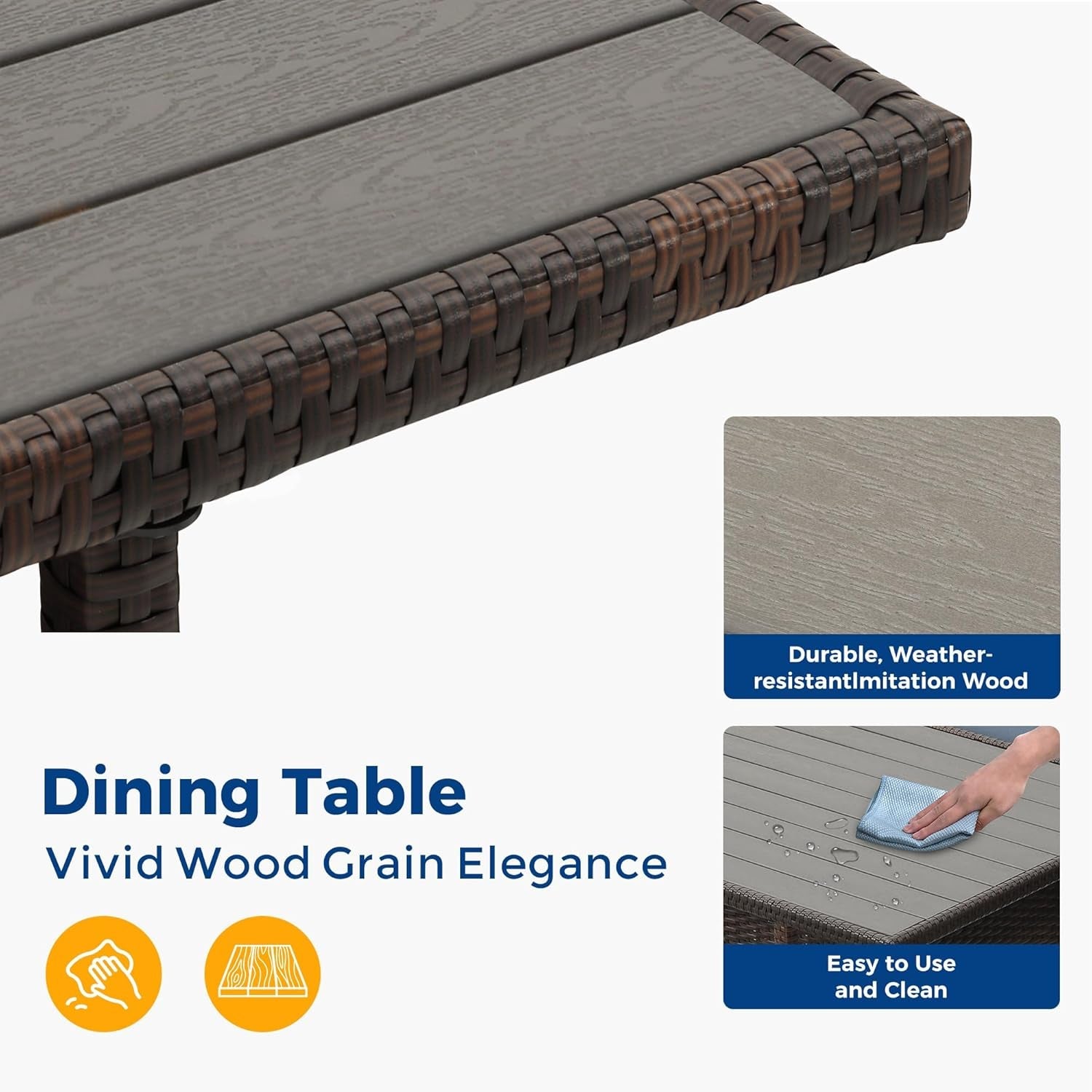 7 Pieces Patio Furniture Set Outdoor Furniture Sectional, High Back Outdoor Patio Dining Table Set, Wicker Patio Conversation Set with Cushions for Balcony Lawn and Garden, Blue-3